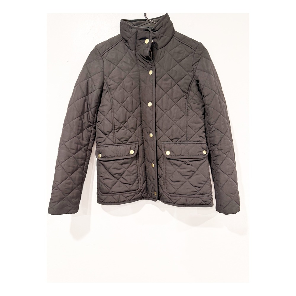 J.Crew Women Black Quilted Barn Jacket Mock Neck Gold Snaps XXS